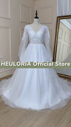 HEULORIA Long Sleeve Lace Appliqué Boho A-Line Wedding Dress AL-578