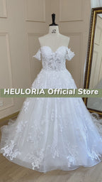 HEULORIA Off Shoulder Lace Beaded Ball Gown Wedding Dress with Court Train BA-647