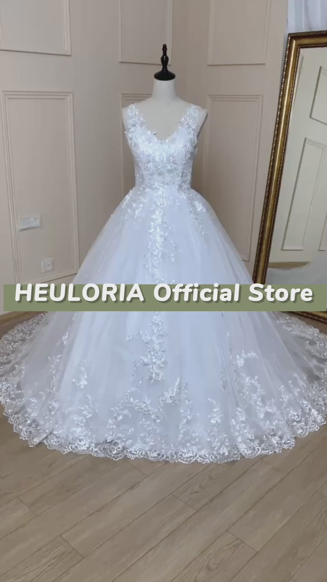 HEULORIA princess wedding dress V neck lace applique shinny sequined skirt bride dress ball gown wedding gown BA-537