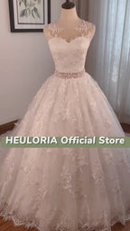 Shiny Sequined Lace Beaded Belt Princess Ball Gown Wedding Dress BA-0930
