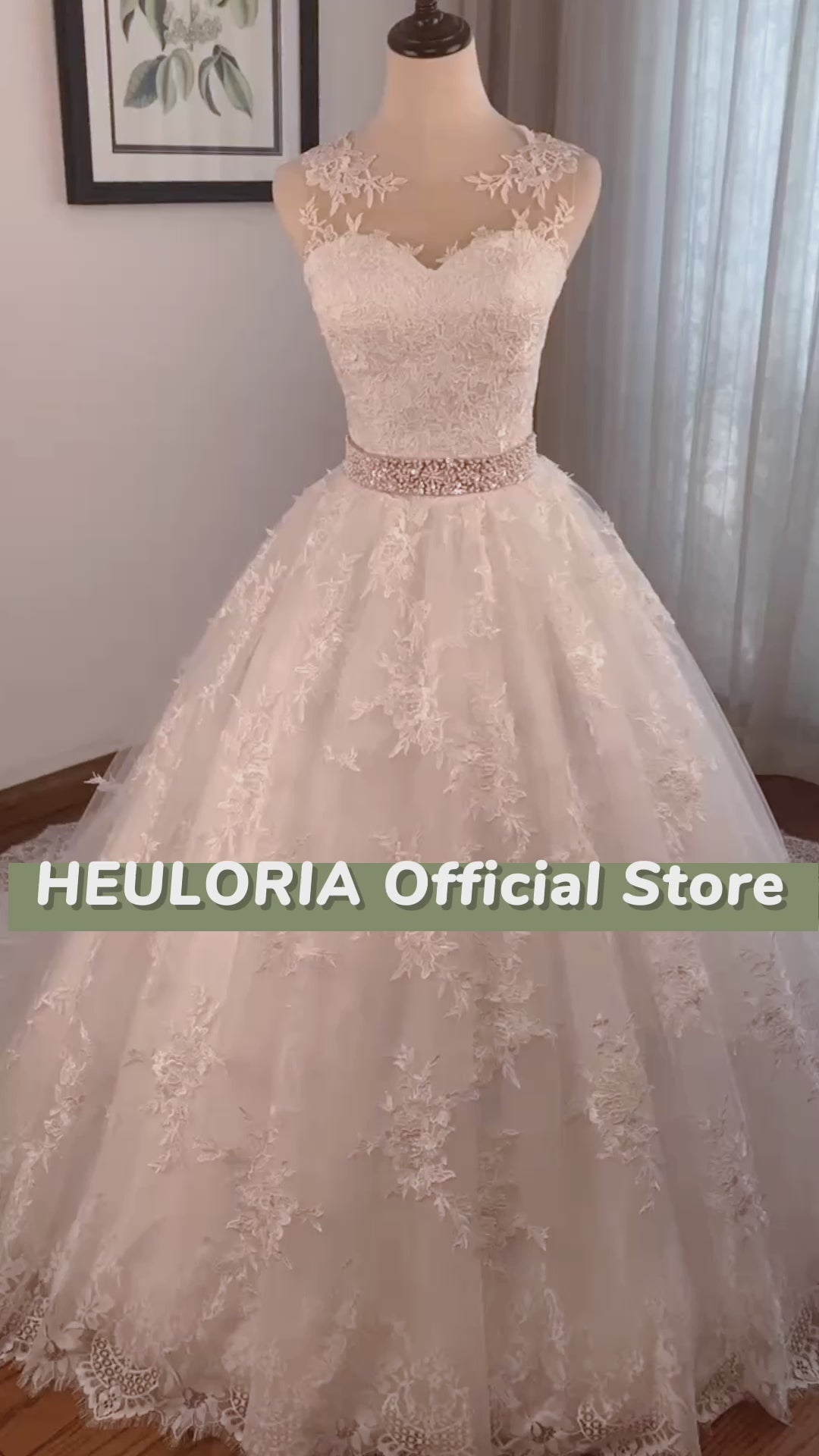 HEULORIA princess wedding dress lace applique shinny sequined beading belt ball gown bride dress plus size Robe De Mariee BA-0930