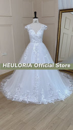HEULORIA V-Neck Sparkly Lace Appliqué Ball Gown Wedding Dress BA-642