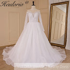 HEULORIA Ball-Gown/Princess long sleeve Chapel Train Lace Tulle Wedding Dress With Sequins Beading BA-715