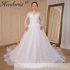 HEULORIA Ball-Gown/Princess long sleeve Chapel Train Lace Tulle Wedding Dress With Sequins Beading BA-715A