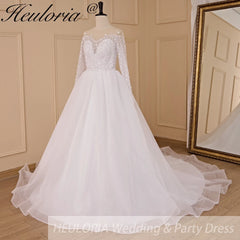HEULORIA Ball-Gown/Princess long sleeve Chapel Train Lace Tulle Wedding Dress With Sequins Beading BA-715