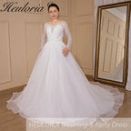 HEULORIA Ball-Gown/Princess long sleeve Chapel Train Lace Tulle Wedding Dress With Sequins Beading BA-715A