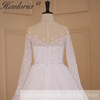 HEULORIA Ball-Gown/Princess long sleeve Chapel Train Lace Tulle Wedding Dress With Sequins Beading BA-715