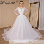 HEULORIA Ball-Gown/Princess long sleeve Chapel Train Lace Tulle Wedding Dress With Sequins Beading BA-715A