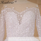 HEULORIA Ball-Gown/Princess long sleeve Chapel Train Lace Tulle Wedding Dress With Sequins Beading BA-715
