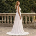 HEULORIA Elegant Chiffon A-Line Wedding Dress with Deep V-Neck and Beaded Details AL-QK232