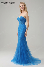 HEULORIA Elegant Strapless Sweetheart Floral Lace Mermaid Evening Gown with Corset Back ED-367