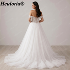 Off-the-Shoulder Beaded Lace & Glitter Tulle Wedding Dress BA-147