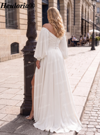 HEULORIA Elegant Heavy Chiffon Off-the-Shoulder Wedding Dress | High Slit Bridal Gown AL-QK190