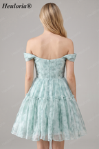 HEULORIA Ethereal Watercolor Floral Off-the-Shoulder Tiered Mini Dress ED-600