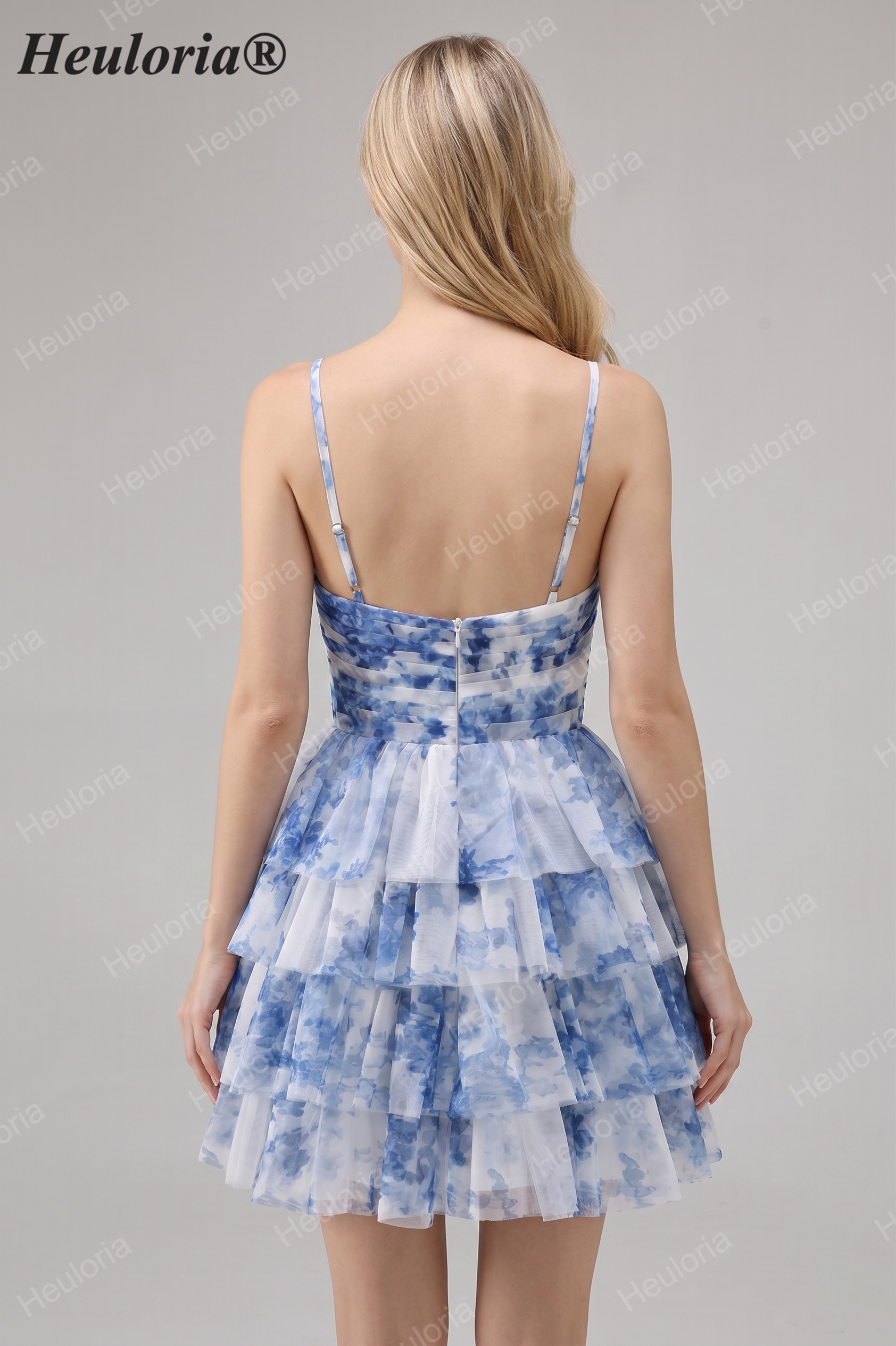 HEULORIA 3D Floral Accent Tiered Tulle Mini Dress - Sweetheart Halter Cutout Cocktail Dress ED-313