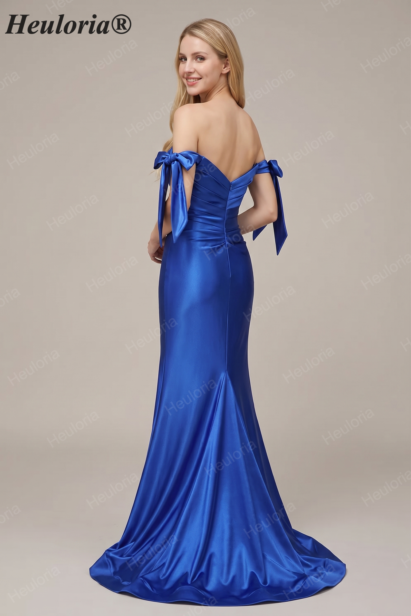 Royal Blue Off-Shoulder Satin Evening Dress ED-504