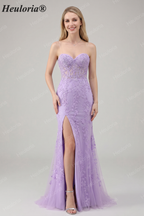 HEULORIA Enchanting Lavender Lace Mermaid Prom Dress with Slit and Corset Back ED-237