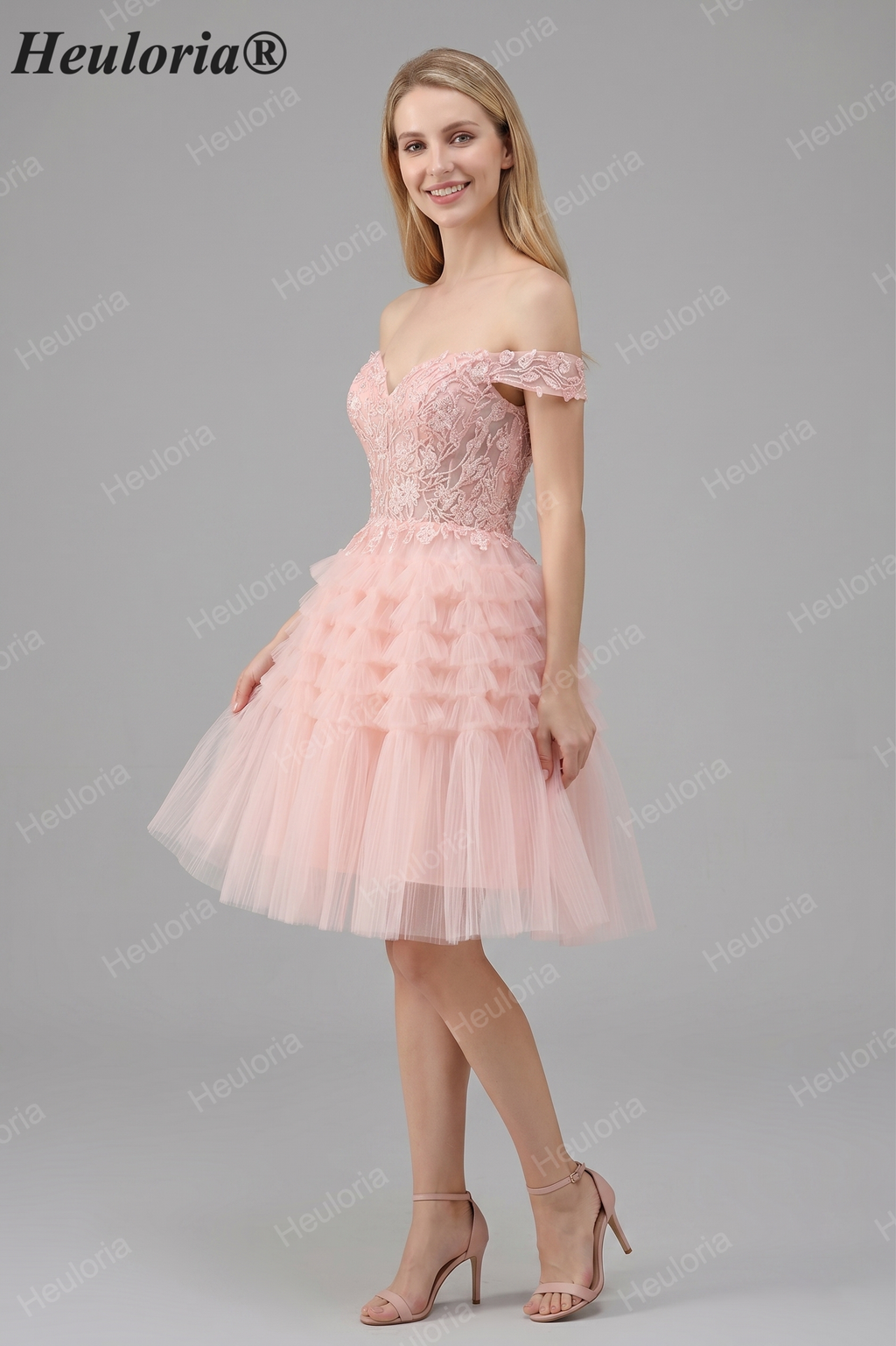 HEULORIA Blush A Line Off The Shoulder Corset Short Tulle Homecoming Dress ED-326