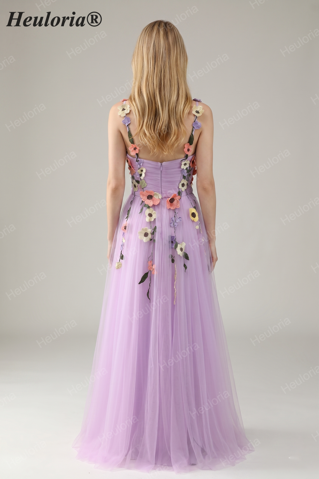 Heuloria Enchanted Garden 3D Floral Appliqué Tulle Prom Dress - Whimsical A-Line Formal Gown ED-585