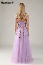 Heuloria Enchanted Garden 3D Floral Appliqué Tulle Prom Dress - Whimsical A-Line Formal Gown ED-585
