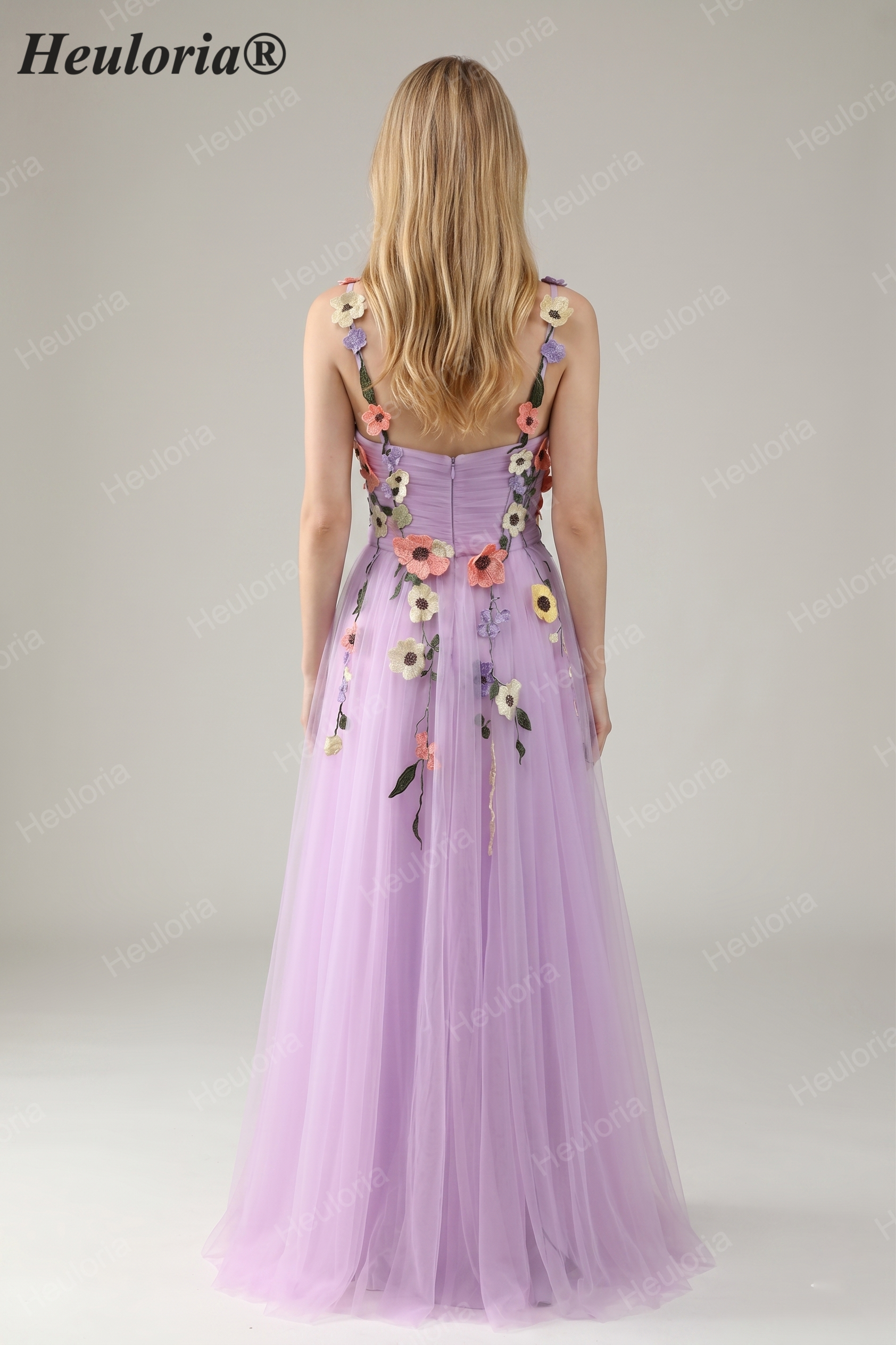 Heuloria Enchanted Garden 3D Floral Appliqué Tulle Prom Dress - Whimsical A-Line Formal Gown ED-585