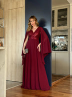 heuloria-V-Neck Sequin Chiffon A-Line Evening Dress with Cape Sleeves-ed-379