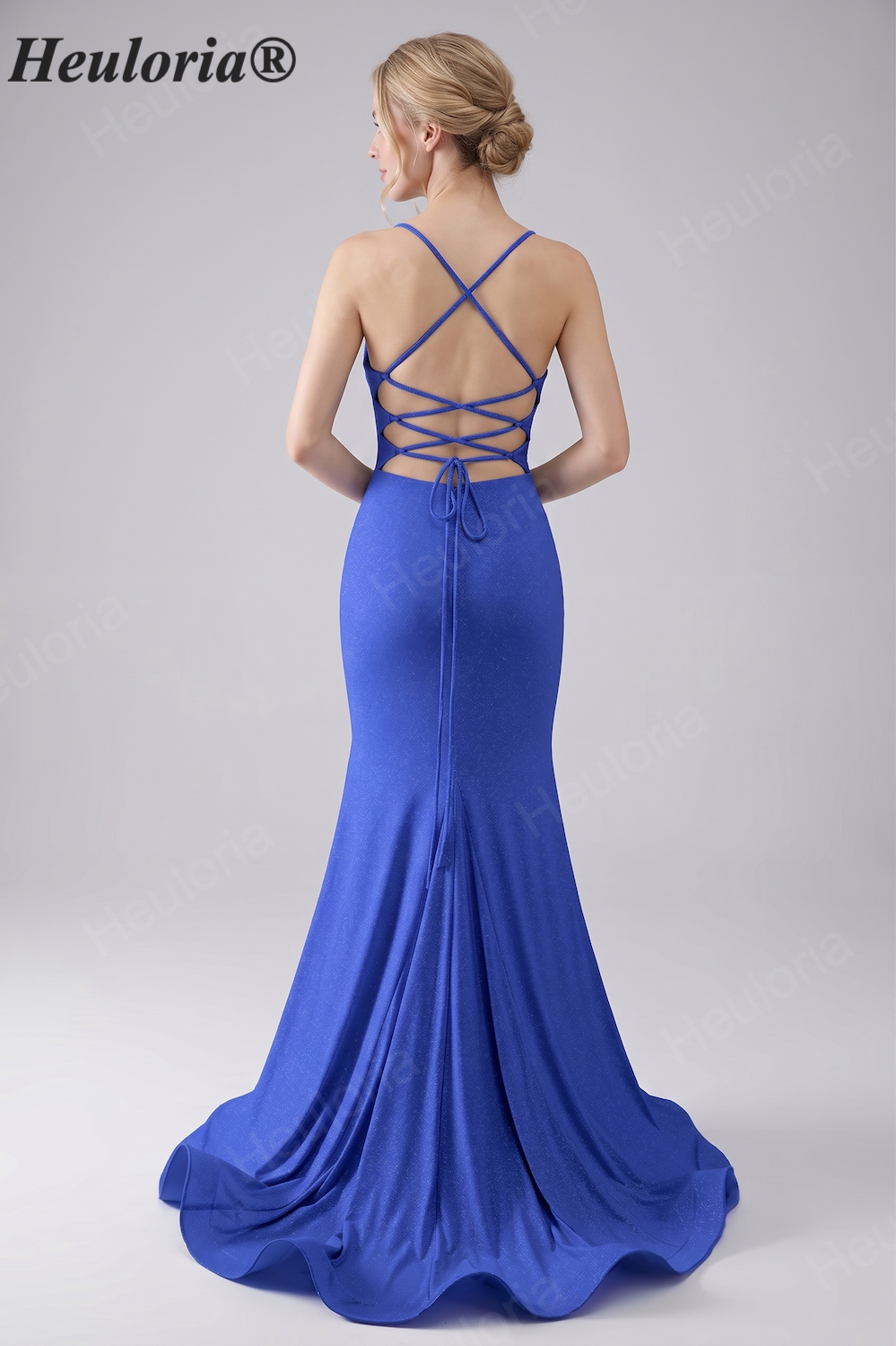 HEULORIA Sparkling Cowl Neck Mermaid Prom Dress with High Slit and Lace-Up Back ED-653