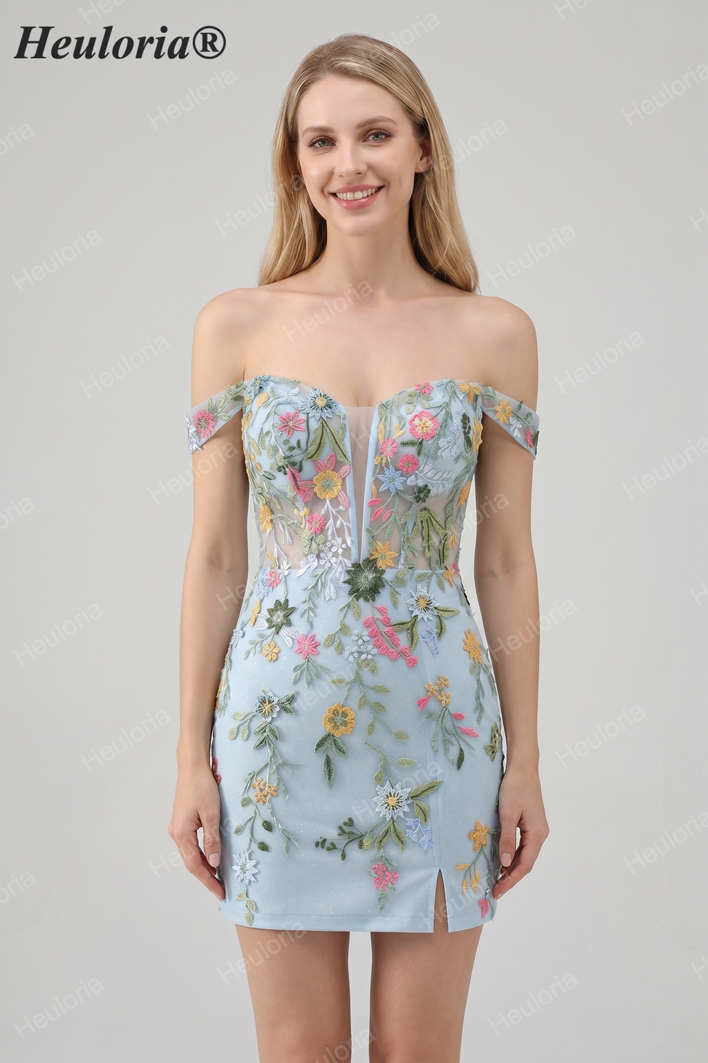 HEULORIA Enchanting Multi-Color Floral Embroidery Mermaid Prom Dress with Side Slit and Detachable Straps ED-602