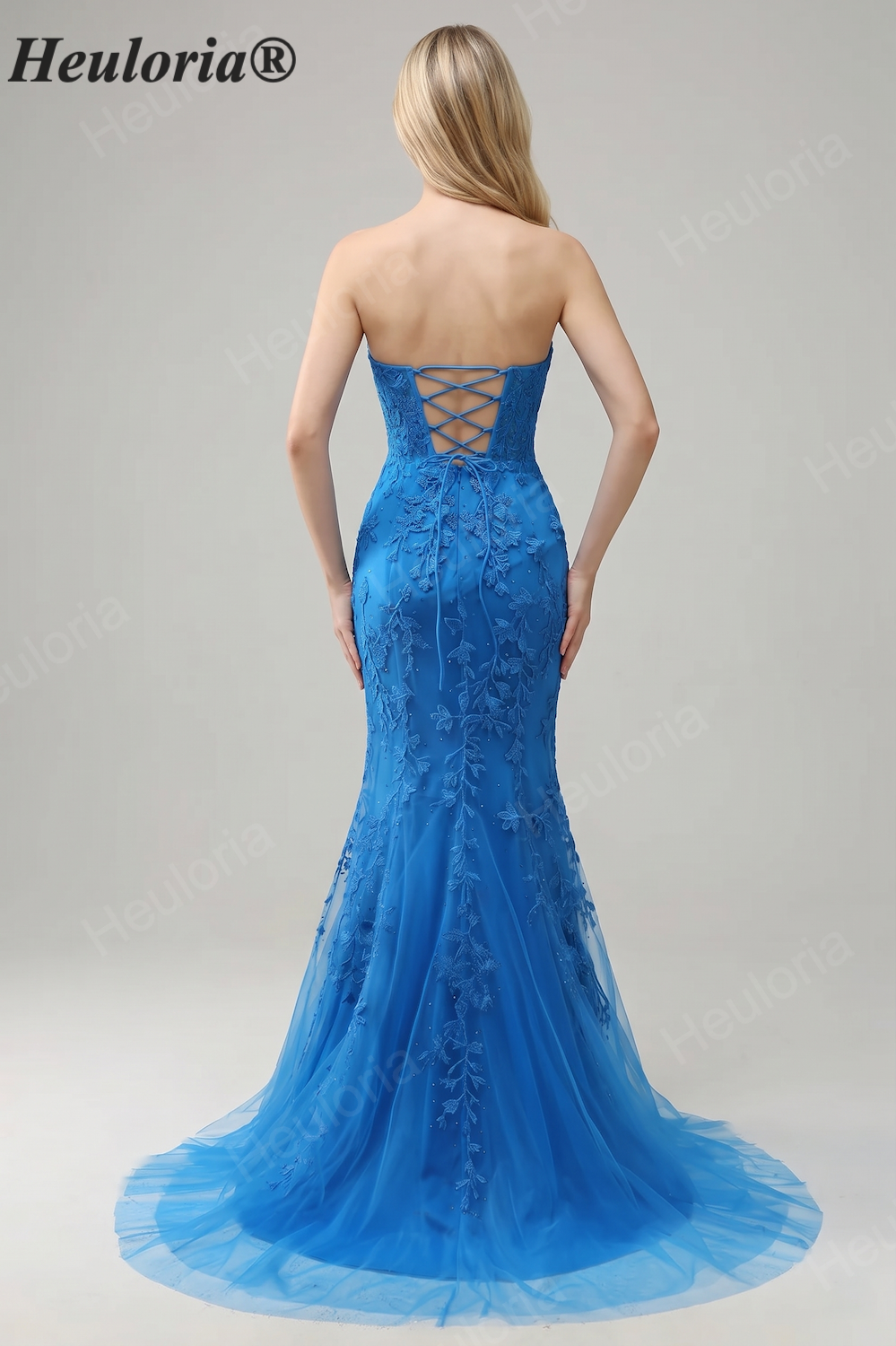 HEULORIA Elegant Strapless Sweetheart Floral Lace Mermaid Evening Gown with Corset Back ED-367 Imagen secundaria del producto