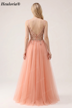 HEULORIA Sparkling Floral Beaded Tulle Prom Dress with High Slit - Elegant A-Line Evening Gown ED-572