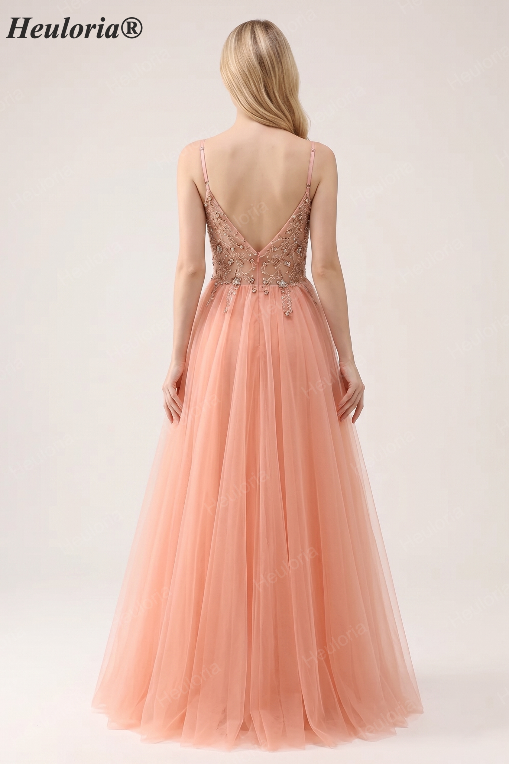 HEULORIA Sparkling Floral Beaded Tulle Prom Dress with High Slit - Elegant A-Line Evening Gown ED-572