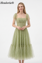 HEULORIA Celestial Starry Tulle Tea-Length Prom Dress - Tie-Shoulder A-Line Formal Gown ED-445