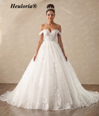 HEULORIA Elegant Off-the-Shoulder Lace Ballgown Wedding Dress with Illusion Sweetheart Bodice and Cathedral Train BA-90