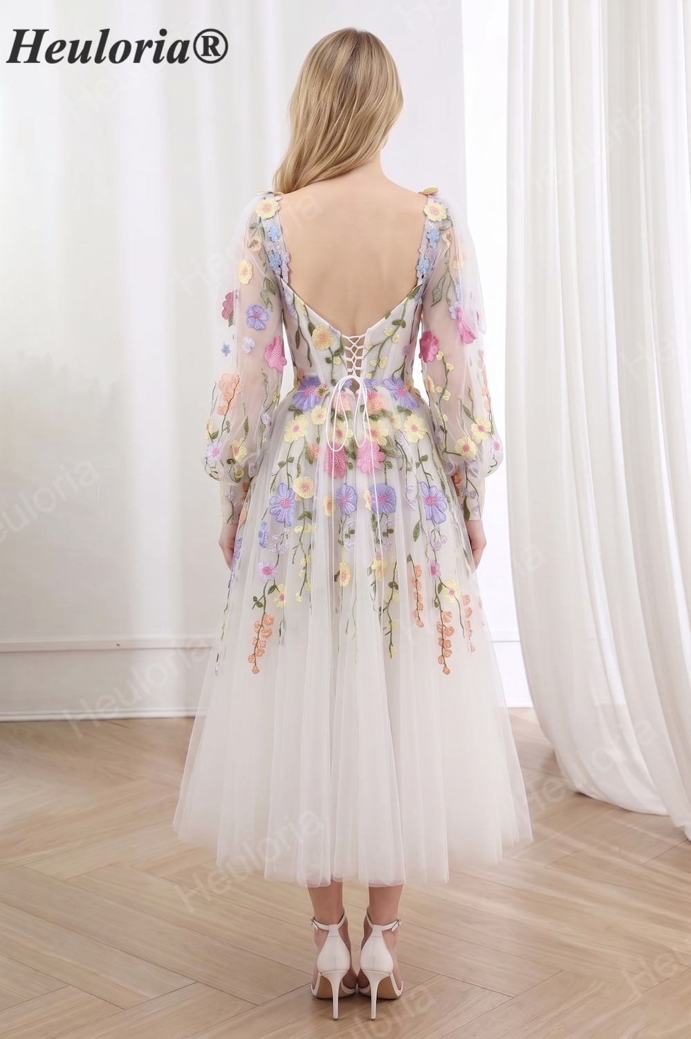 Floral Tea-Length A-Line Prom Dress ED-666-Tea