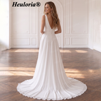 HEULORIA Minimalist Plunging V-Neck High Slit Chiffon Wedding Dress with Button Back AL-QK239
