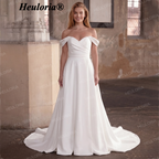 HEULORIA Elegant Off-the-Shoulder A-Line crepe Wedding Dress with Button-Down Train AL-QK220