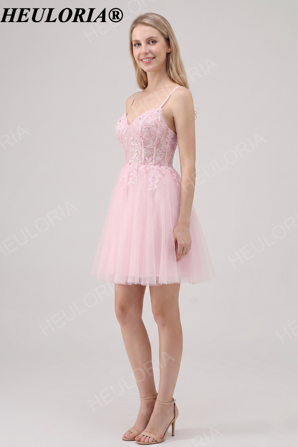 HEULORIA Luxury Pink Handcrafted Lace Floral Girl's Pageant Dress - Floor Length Ball Gown for Weddings & Performance V-Neck ED-331