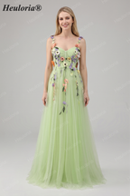 Heuloria Enchanted Garden 3D Floral Appliqué Tulle Prom Dress - Whimsical A-Line Formal Gown ED-585