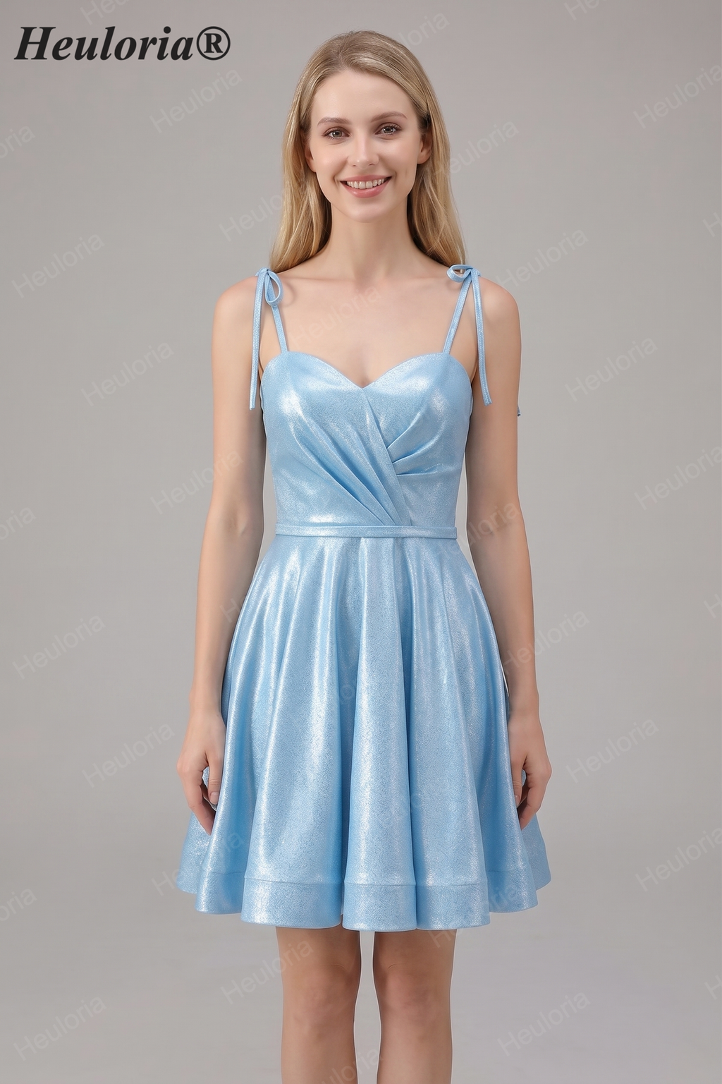 HEULORIA Shimmering Tie-Strap A-Line Short Homecoming Dress with Sweetheart Neckline ED-599