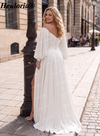 HEULORIA Elegant Heavy Chiffon Off-the-Shoulder Wedding Dress | High Slit Bridal Gown AL-QK190