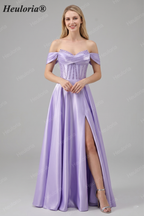 HEULORIA Off-the-Shoulder Sequin Beaded Satin Prom Dress with Slit & Corset Back ED-586