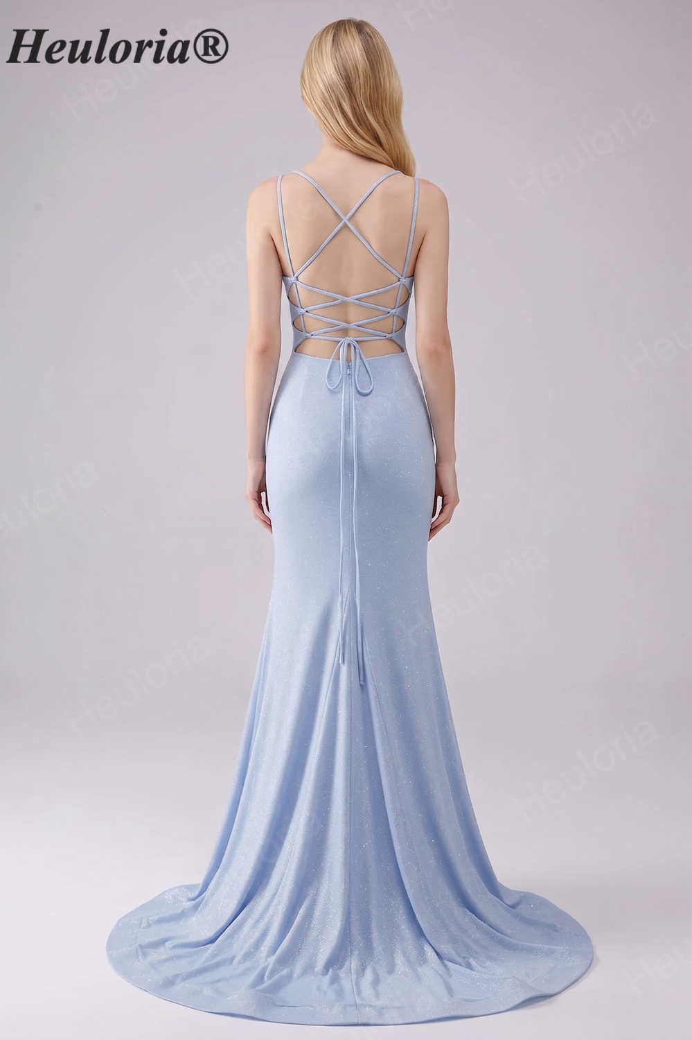 HEULORIA Sparkling Cowl Neck Mermaid Prom Dress with High Slit and Lace-Up Back ED-653 Imagen secundaria del producto