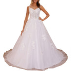 HEULORIA A-line Sweetheart Court Train Lace Tulle Wedding Dress With Sequins AL-717