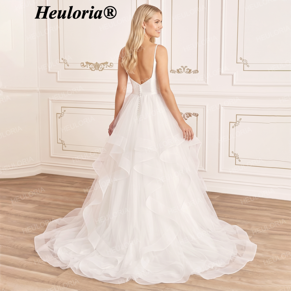 HEULORIA Stunning Tiered Organza Ruffle Ball Gown Wedding Dress with V-Neck and Low Back AL-229 Secondary image