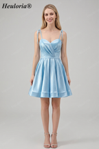 HEULORIA Shimmering Tie-Strap A-Line Short Homecoming Dress with Sweetheart Neckline ED-599
