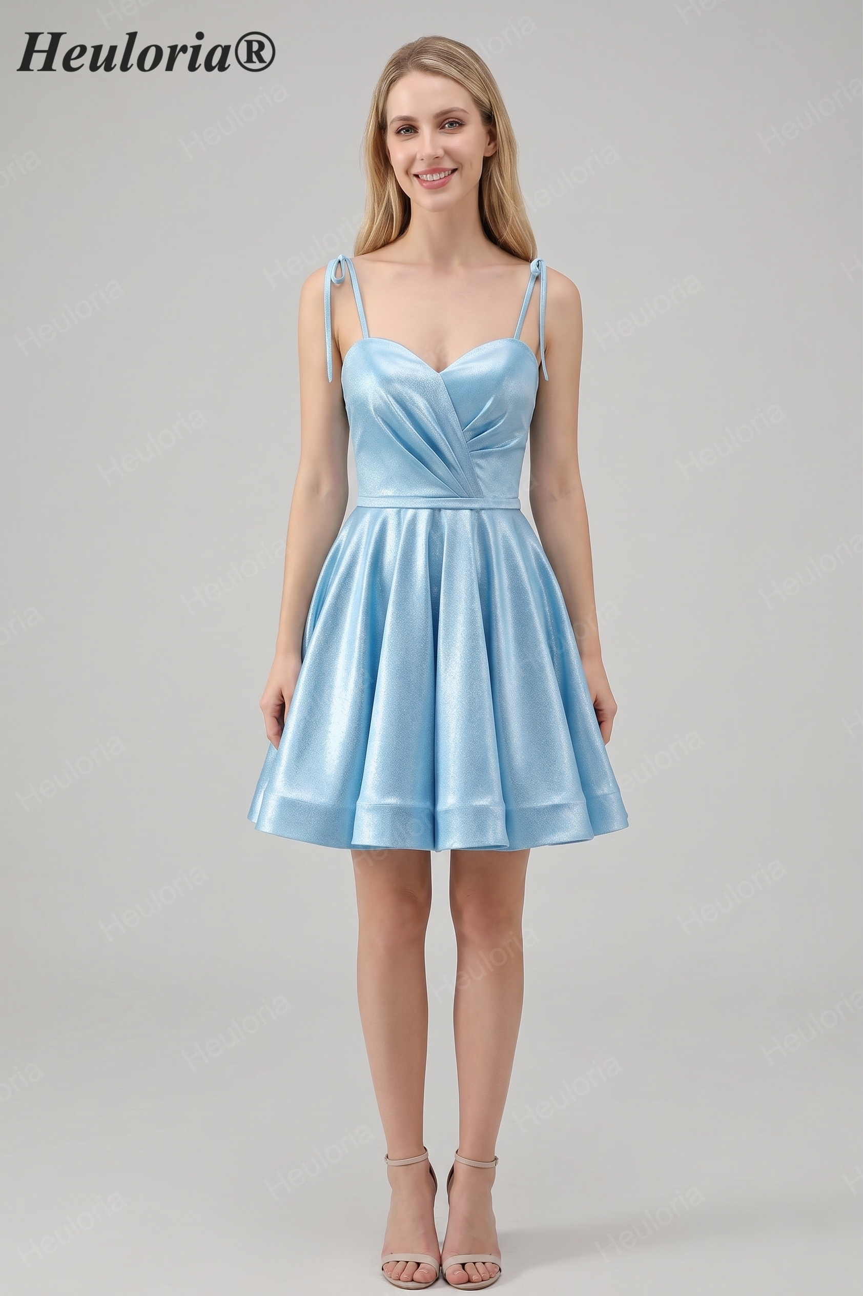 HEULORIA Shimmering Tie-Strap A-Line Short Homecoming Dress with Sweetheart Neckline ED-599