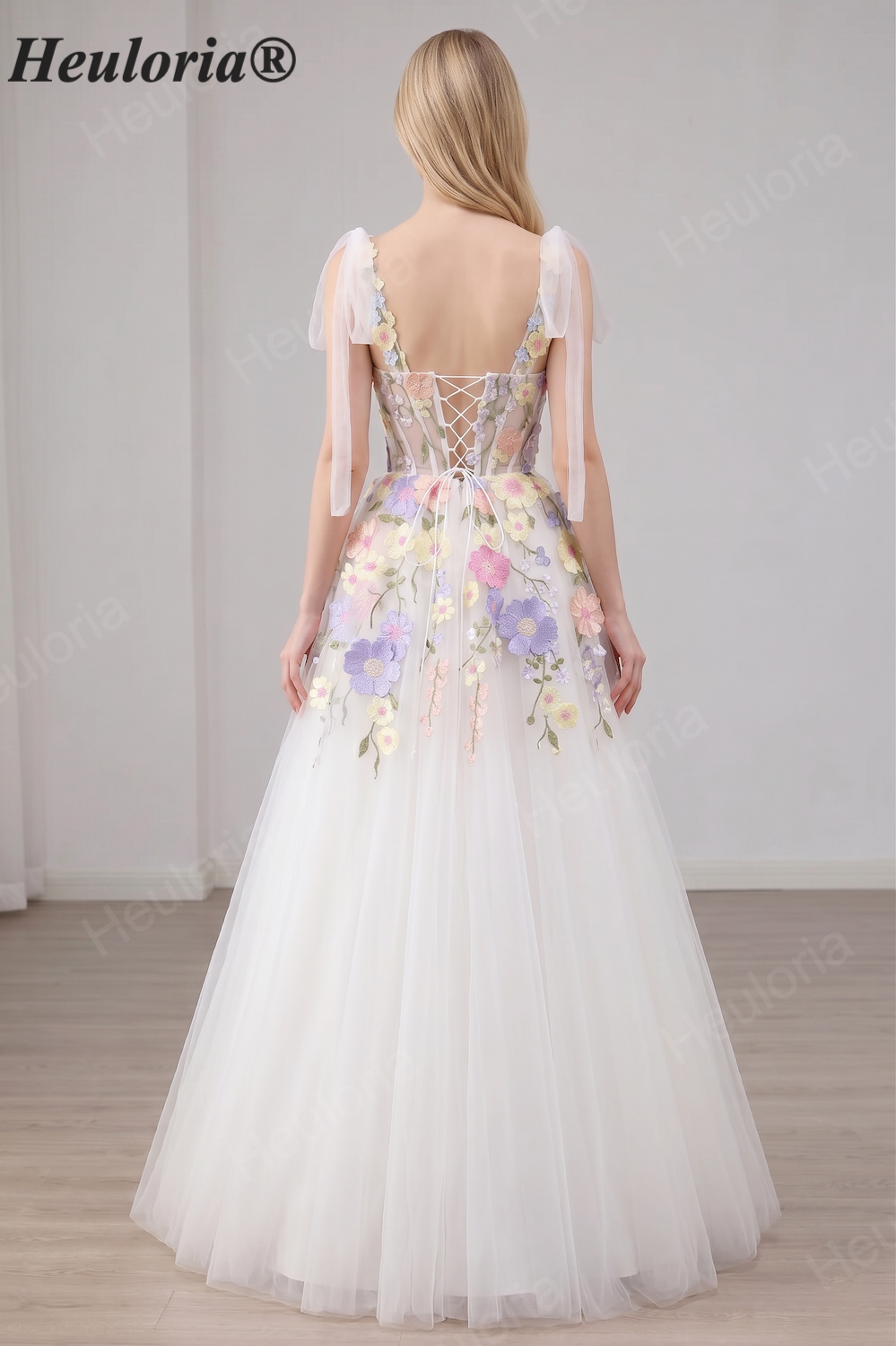 Lavender 3D Floral Tulle Prom Dress with Sweetheart Neckline