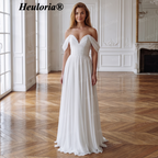 HEULORIA Ivory Sweetheart Off-the-Shoulder Chiffon Wedding Dress - Boho Romantic A-Line with Sweep Train AL-QK208